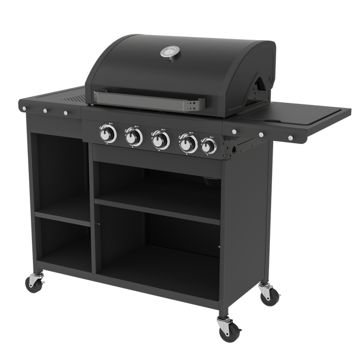 Mini Gas 4 Burner BBQ Outdoor Kitchen Style Gas Grill and Side Burner With Premium Rain Cover and Gas Regulator Included