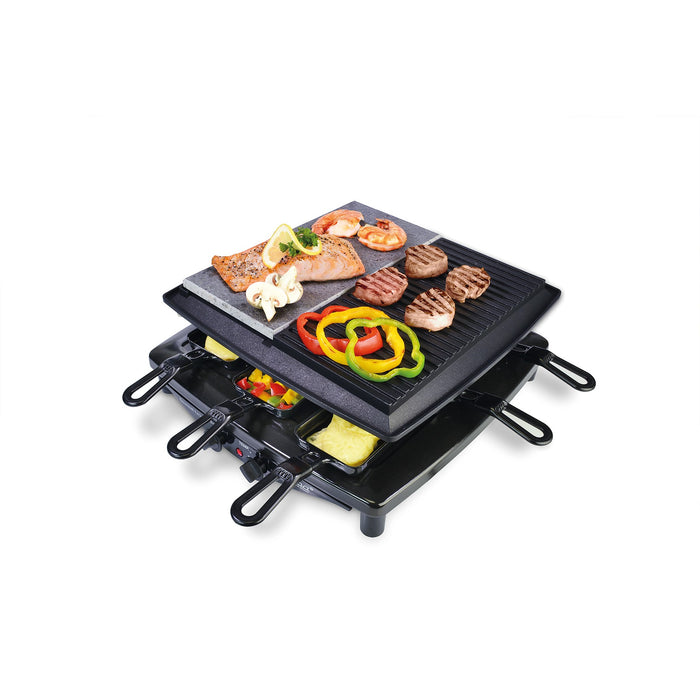 Steba RC-4-PLUS Premium Quality Electric Raclette for 6 people ? Black Non-stick Coated Grill Plate, Cut & Scratch-Resistant Stone Plate